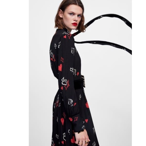 Zara Maxi dress goth Flowy Tie front Hearts Whimsical Novelty print XS Oversized - Picture 4 of 16